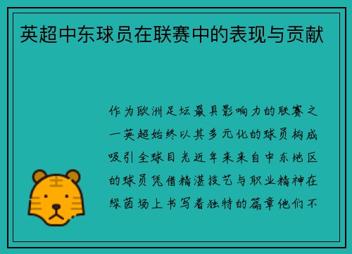 英超中东球员在联赛中的表现与贡献